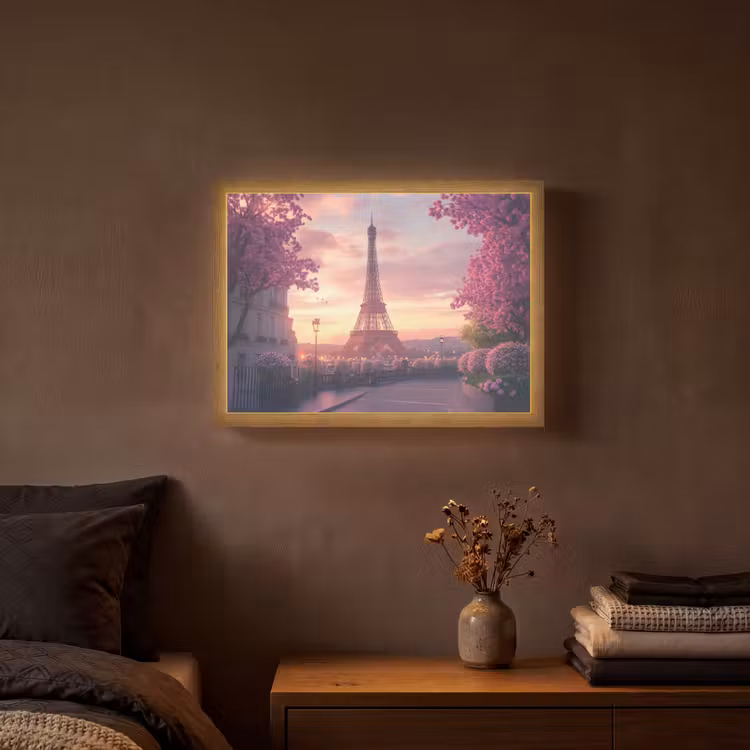 Eiffeltoren - Parijs - Roze Light Box met batterij (Wandlamp) middel -sfeer4