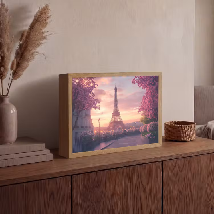 Eiffeltoren - Parijs - Roze Light Box met batterij (Wandlamp) middel -sfeer2