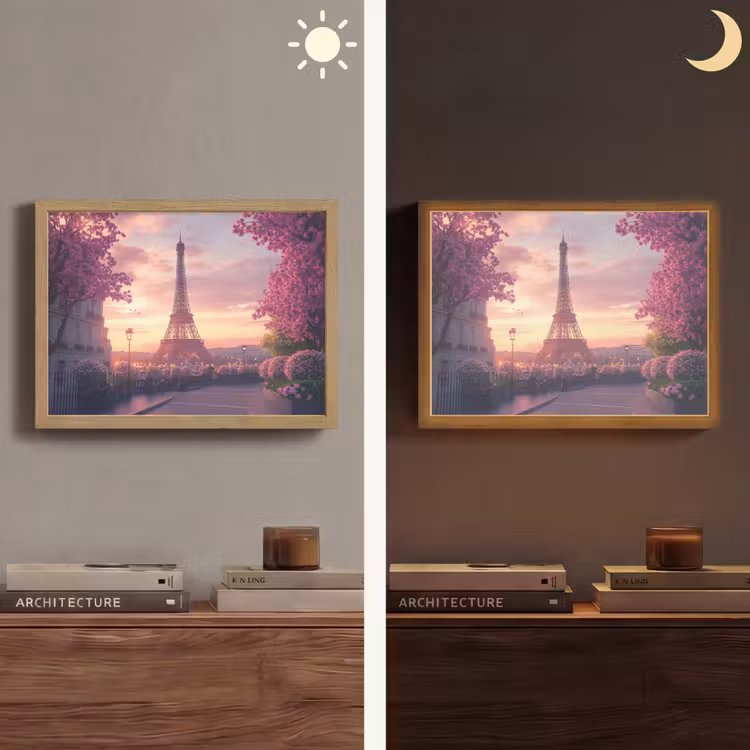 Eiffeltoren - Parijs - Roze Light Box met batterij (Wandlamp) middel -sfeer3