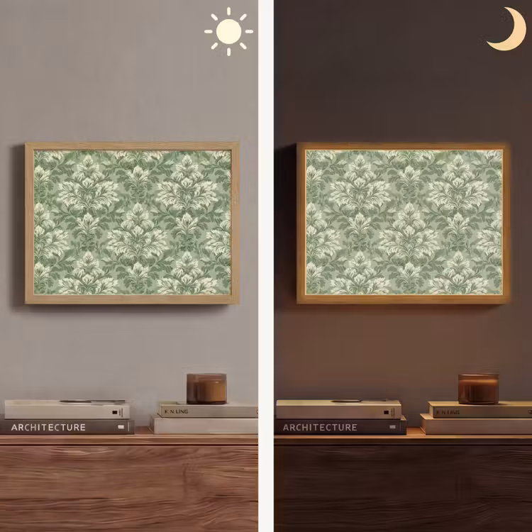 Sierlijk - Lichtgroen - Planten - Patroon - Getailleerd Light Box met batterij (Wandlamp) middel 907 -sfeer3