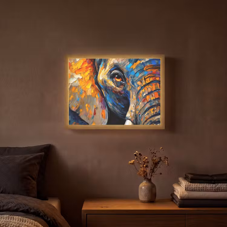 Olifant - Kunst - Dieren Light Box met batterij (Wandlamp) middel -sfeer4