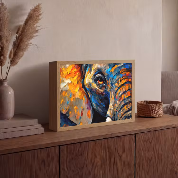 Olifant - Kunst - Dieren Light Box met batterij (Wandlamp) middel -sfeer2