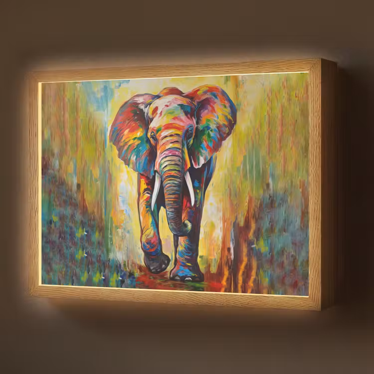 Olifant - Kunst - Schilderij - Dieren - Regenboog Light Box met batterij (Wandlamp) middel -z3d_website