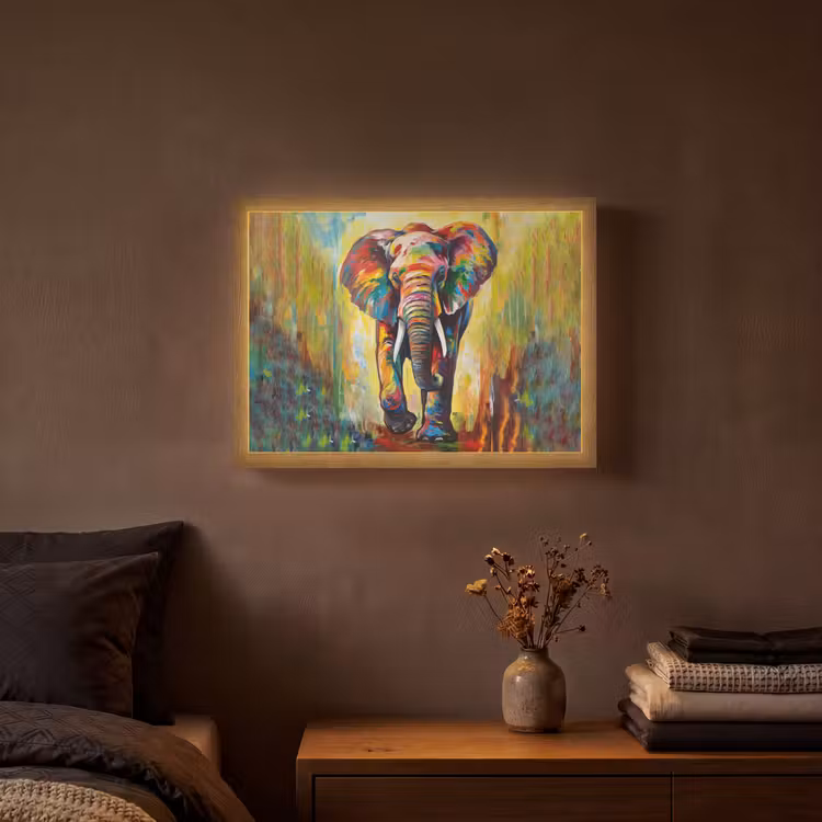 Olifant - Kunst - Schilderij - Dieren - Regenboog Light Box met batterij (Wandlamp) middel -sfeer4