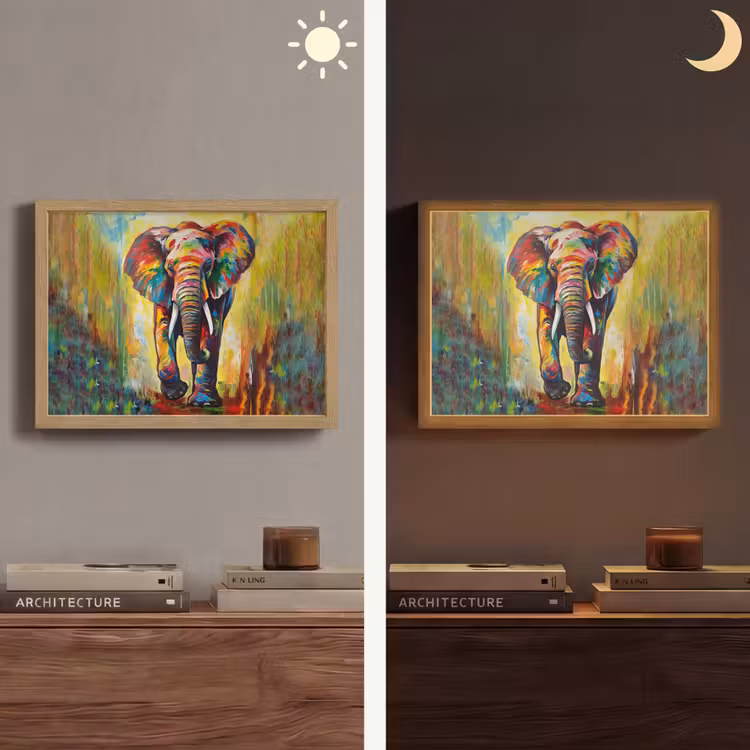 Olifant - Kunst - Schilderij - Dieren - Regenboog Light Box met batterij (Wandlamp) middel -sfeer3