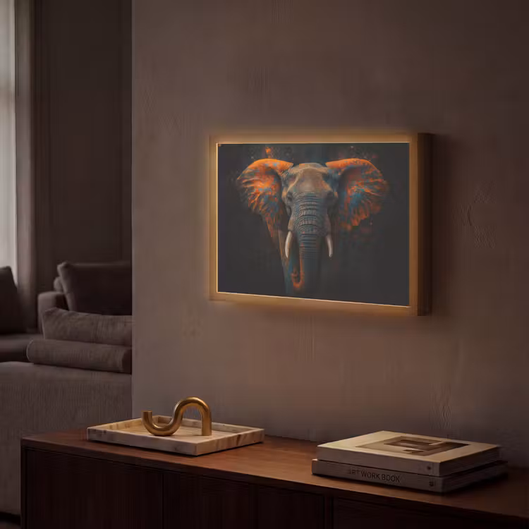 Olifant - Oranje - Oren Light Box met batterij (Wandlamp) middel -sfeer1