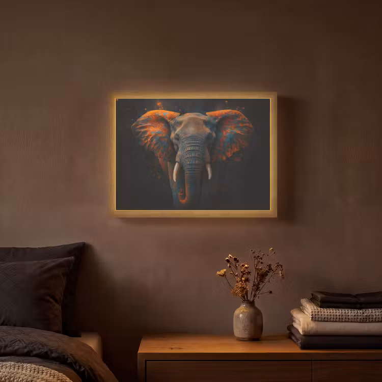 Olifant - Oranje - Oren Light Box met batterij (Wandlamp) middel -sfeer4