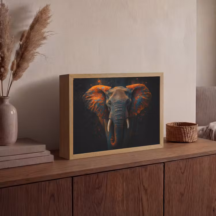 Olifant - Oranje - Oren Light Box met batterij (Wandlamp) middel -sfeer2