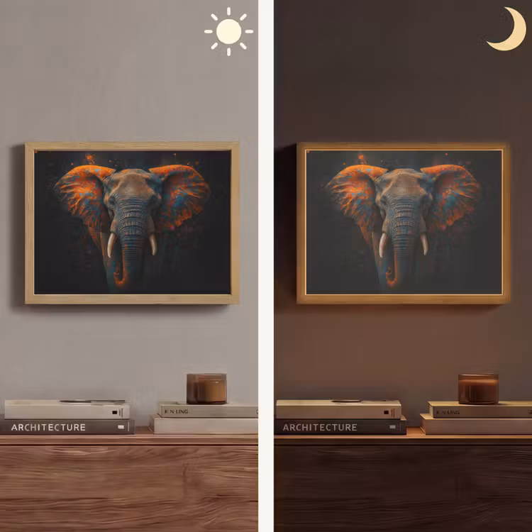 Olifant - Oranje - Oren Light Box met batterij (Wandlamp) middel -sfeer3
