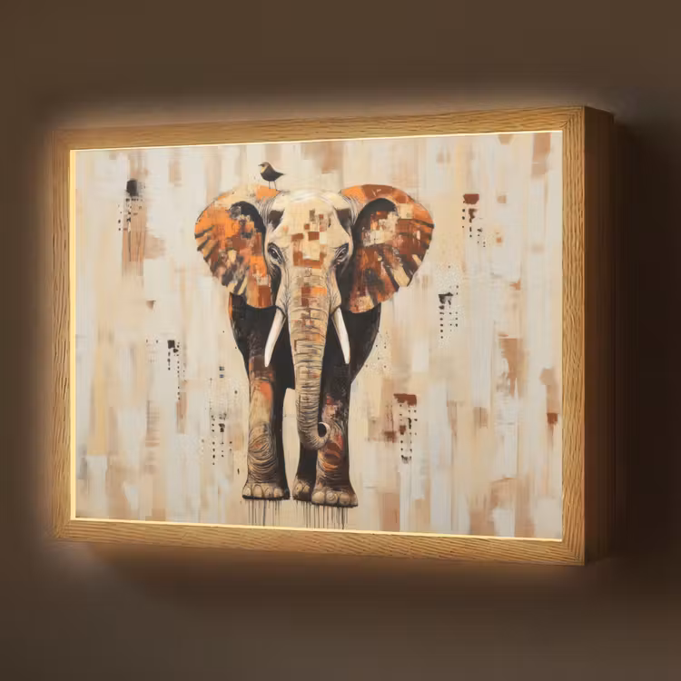 Olifant - Slurf - Mozaïek - Abstract Light Box met batterij (Wandlamp) middel -z3d_website