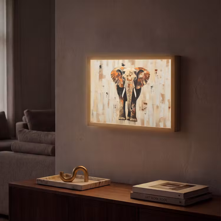 Olifant - Slurf - Mozaïek - Abstract Light Box met batterij (Wandlamp) middel -sfeer1
