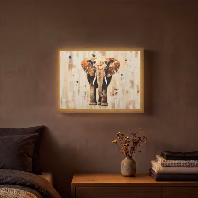 Olifant - Slurf - Mozaïek - Abstract Light Box met batterij (Wandlamp) middel -sfeer4