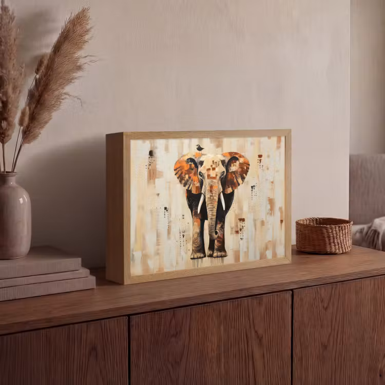 Olifant - Slurf - Mozaïek - Abstract Light Box met batterij (Wandlamp) middel -sfeer2