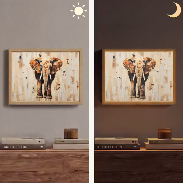 Olifant - Slurf - Mozaïek - Abstract Light Box met batterij (Wandlamp) middel -sfeer3