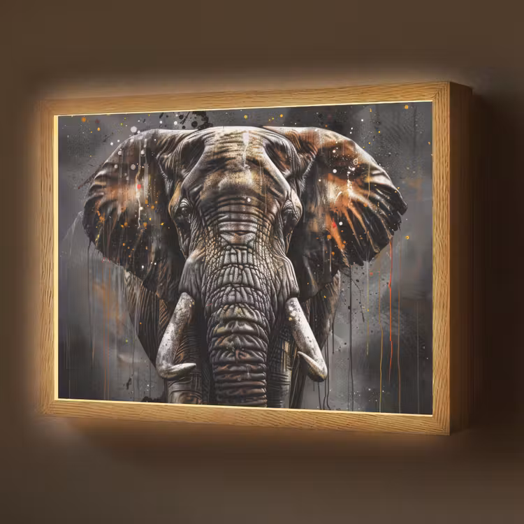 Olifant - Watercolor - Wilde dieren - Luxe Light Box met batterij (Wandlamp) middel -z3d_website
