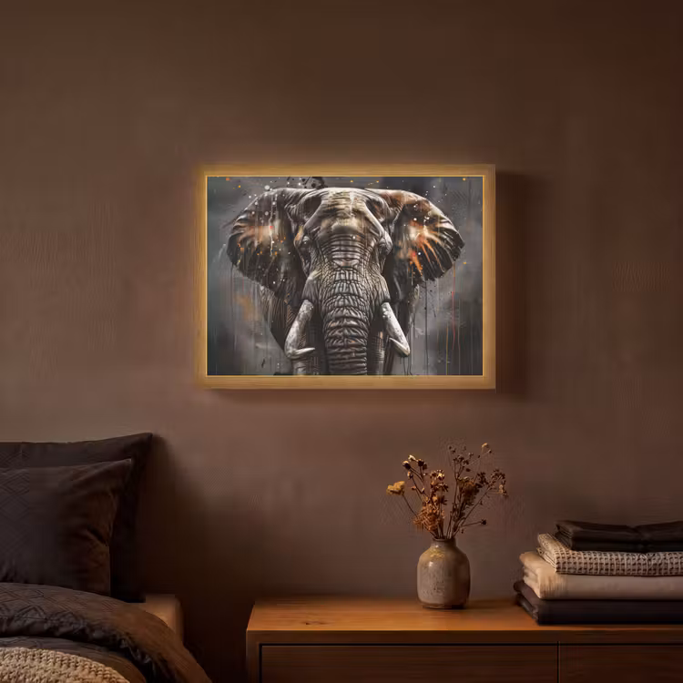 Olifant - Watercolor - Wilde dieren - Luxe Light Box met batterij (Wandlamp) middel -sfeer4