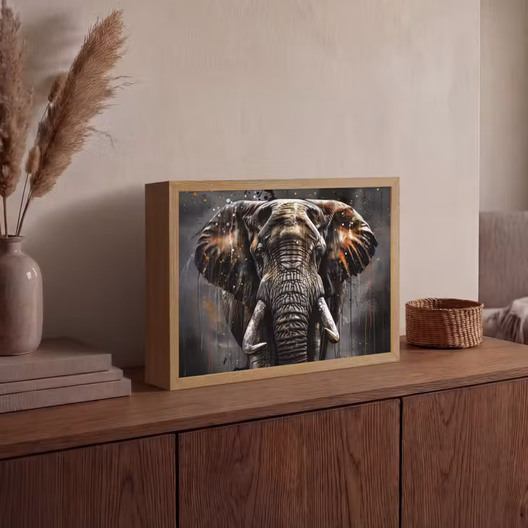 Olifant - Watercolor - Wilde dieren - Luxe Light Box met batterij (Wandlamp) middel -sfeer2