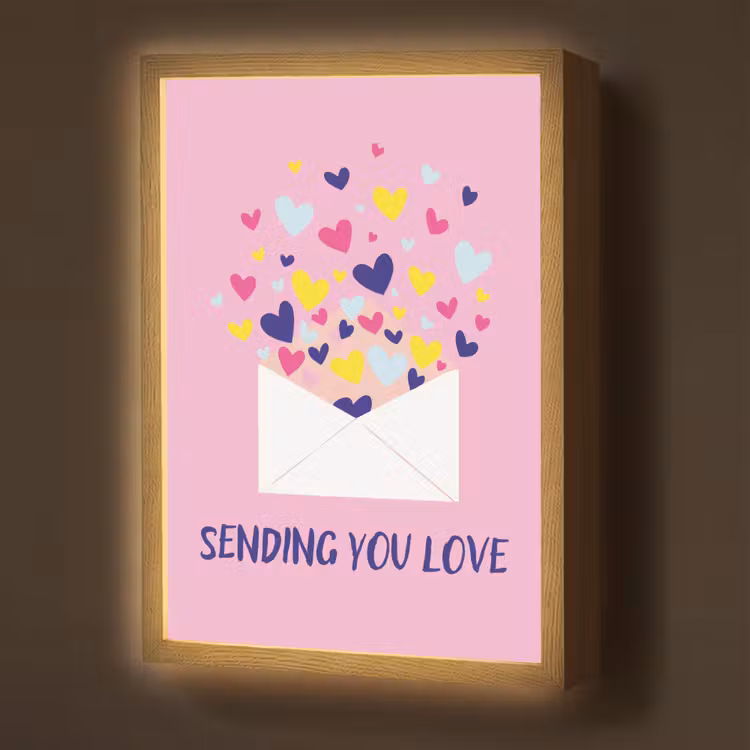 Envelop - Love - Hartjes - Valentijn Light Box met batterij (Wandlamp) middel -z3d_website