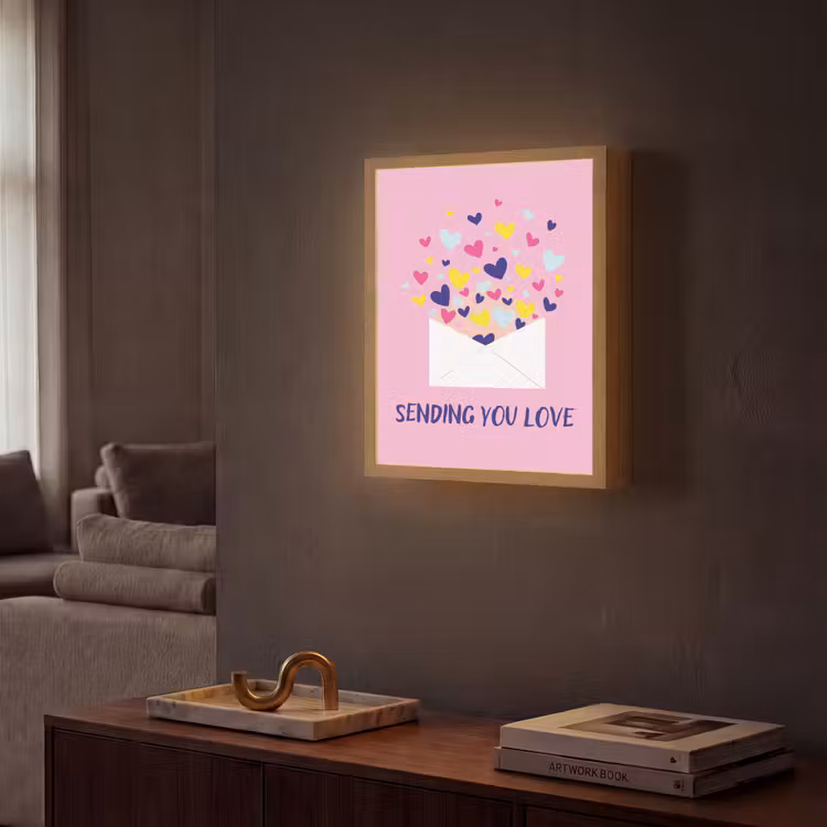 Envelop - Love - Hartjes - Valentijn Light Box met batterij (Wandlamp) middel -sfeer1