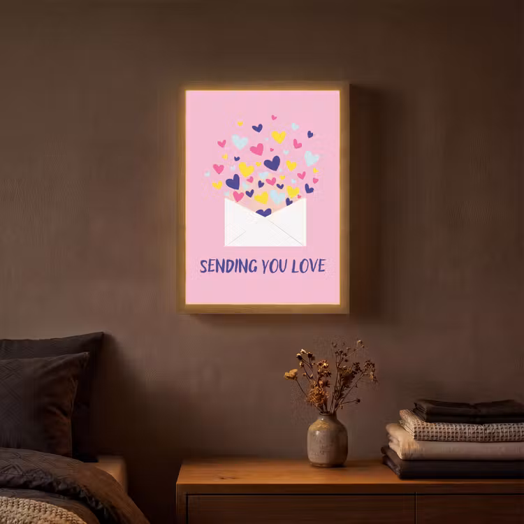 Envelop - Love - Hartjes - Valentijn Light Box met batterij (Wandlamp) middel -sfeer4