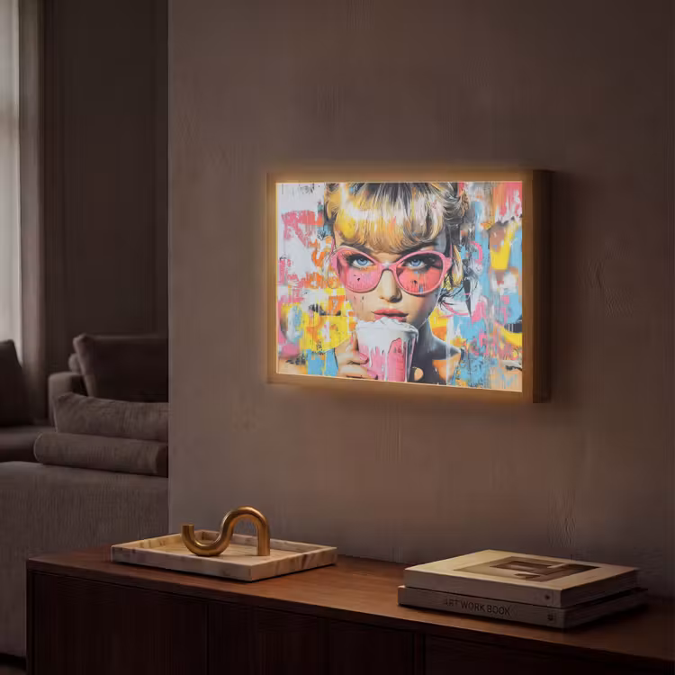 Expressief - Milkshake - Vrouw - Felle kleuren Light Box met batterij (Wandlamp) middel -sfeer1