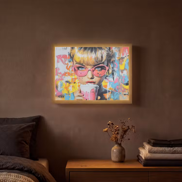 Expressief - Milkshake - Vrouw - Felle kleuren Light Box met batterij (Wandlamp) middel -sfeer4