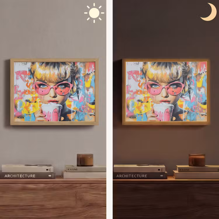 Expressief - Milkshake - Vrouw - Felle kleuren Light Box met batterij (Wandlamp) middel -sfeer3