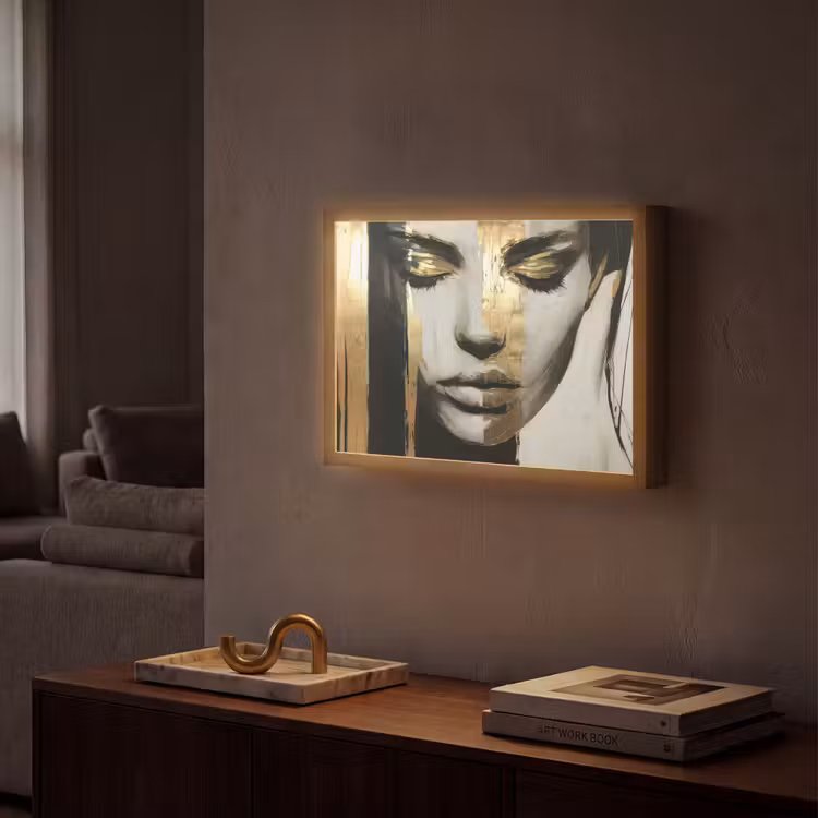 Ogen - Gezicht - Goud - Strepen Light Box met batterij (Wandlamp) middel -sfeer1