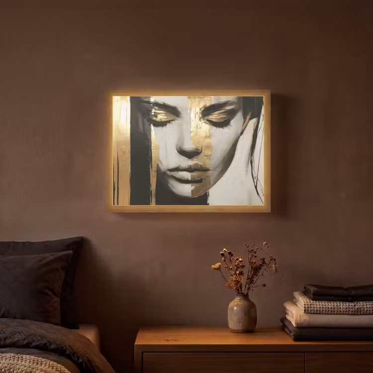 Ogen - Gezicht - Goud - Strepen Light Box met batterij (Wandlamp) middel -sfeer4