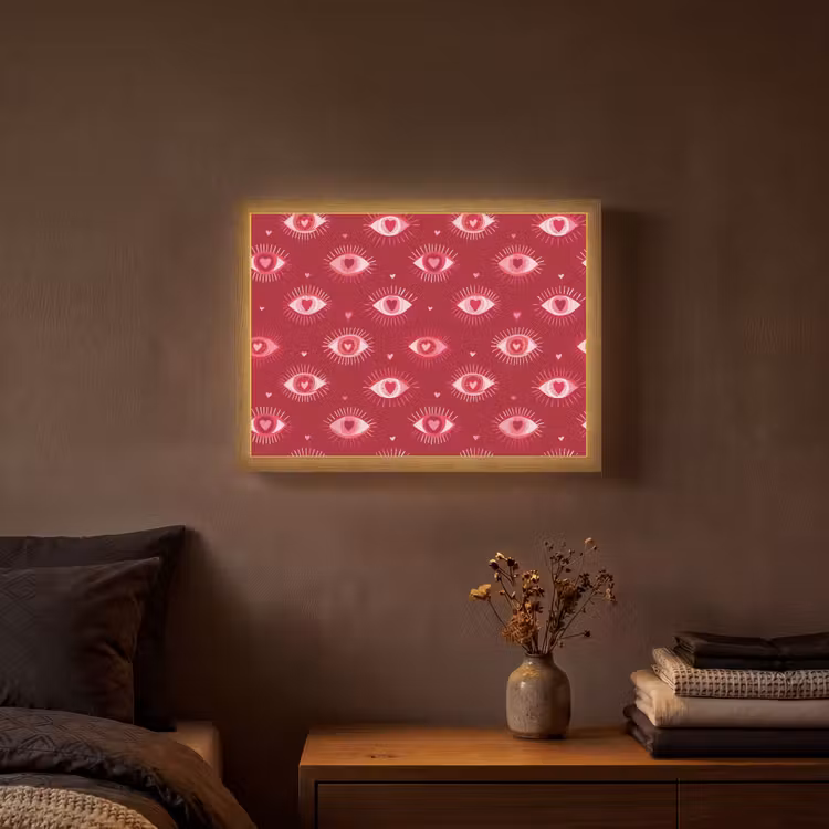 Ogen - Patroon - Roze - Donkerrood Light Box met batterij (Wandlamp) middel 907 -sfeer4