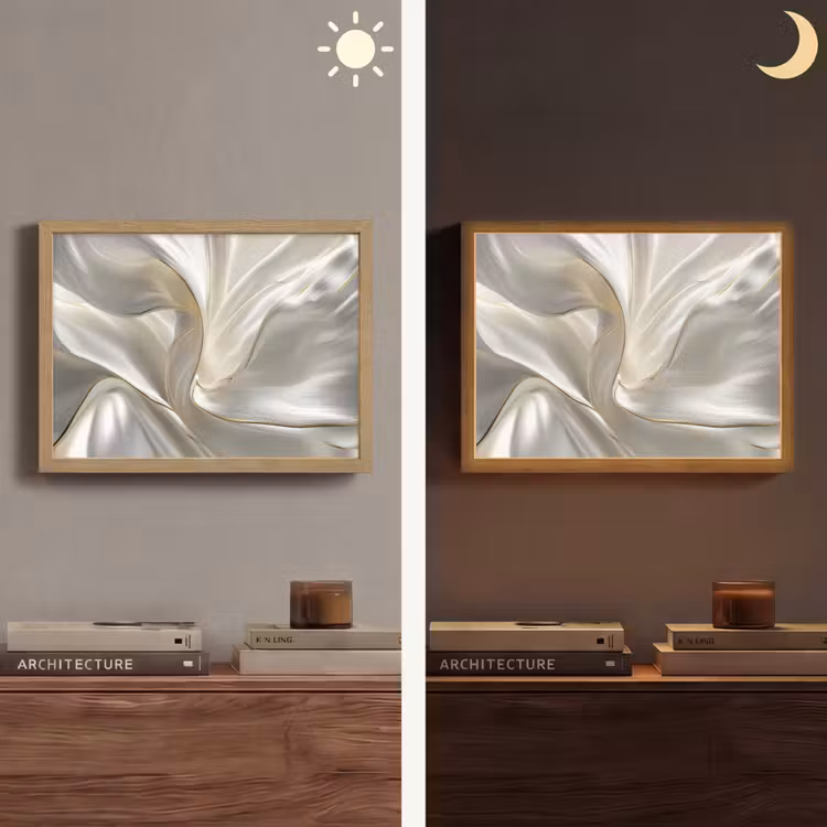 Stof - Plooien - Goud Light Box met batterij (Wandlamp) middel -sfeer3