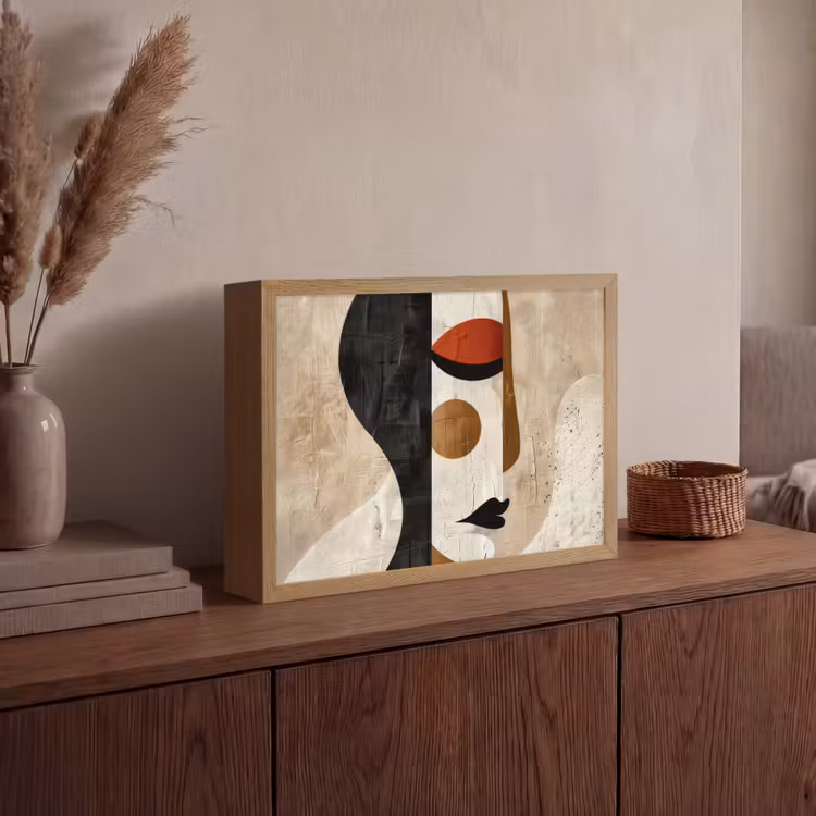 Gezicht - Abstract - Kunst - Vormen Light Box met batterij (Wandlamp) middel -sfeer2