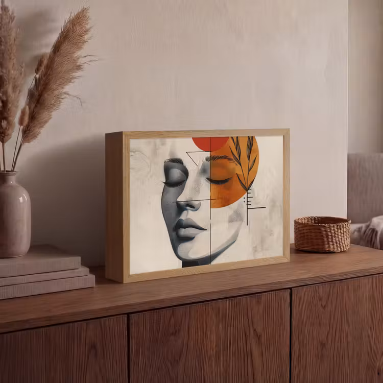 Gezicht - Cirkels - Kunst - Modern Light Box met batterij (Wandlamp) middel -sfeer2