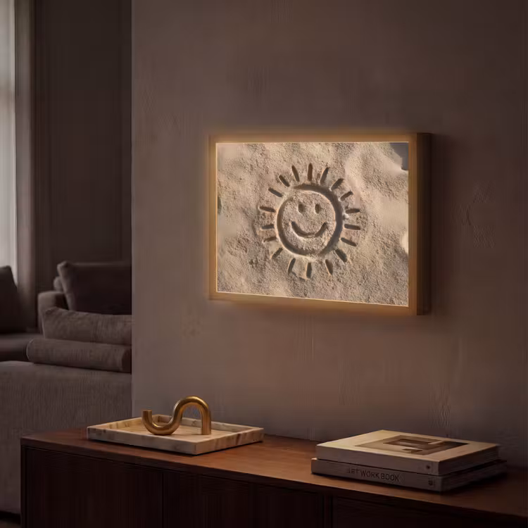Gezichtje - Zon - Zand - Getekend Light Box met batterij (Wandlamp) middel -sfeer1