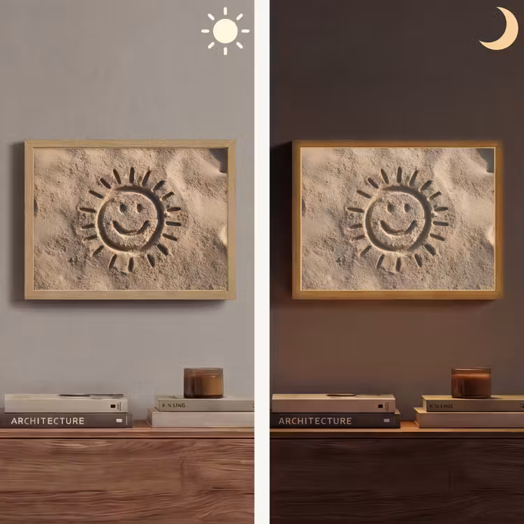 Gezichtje - Zon - Zand - Getekend Light Box met batterij (Wandlamp) middel -sfeer3
