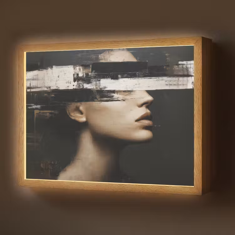 Gezicht - Vrouw - Zwart - Abstract Light Box met batterij (Wandlamp) middel -z3d_website