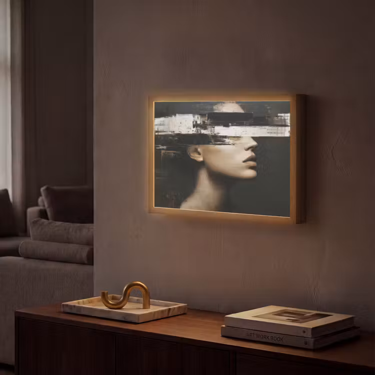 Gezicht - Vrouw - Zwart - Abstract Light Box met batterij (Wandlamp) middel -sfeer1