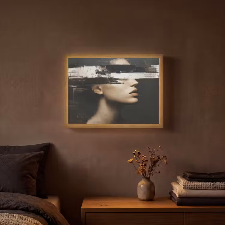 Gezicht - Vrouw - Zwart - Abstract Light Box met batterij (Wandlamp) middel -sfeer4