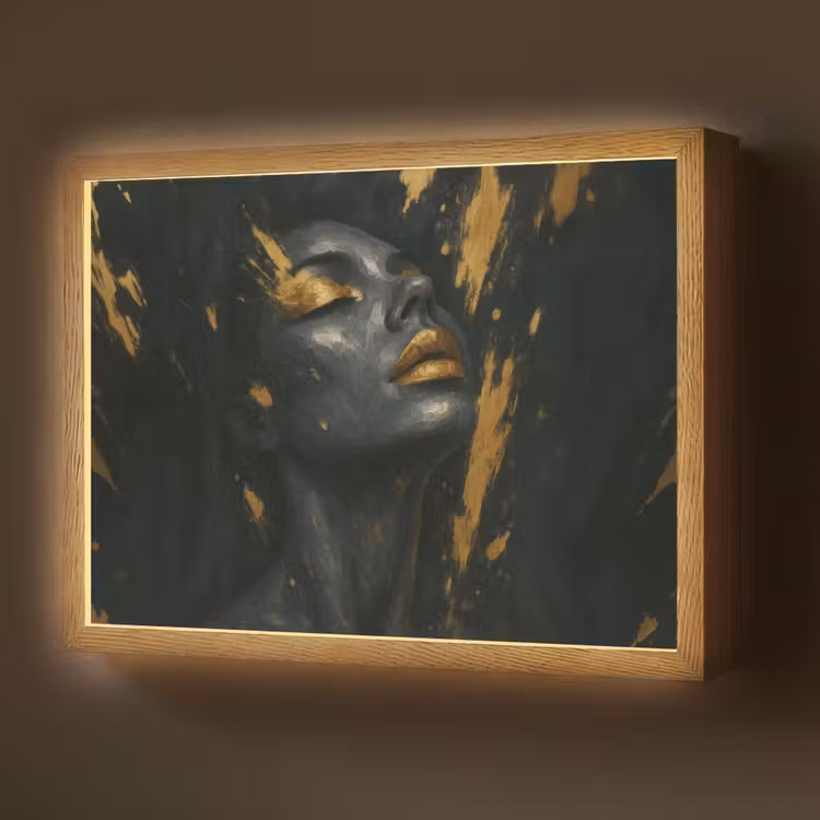 Gezicht - Vrouw - Verfspatten - Abstract Light Box met batterij (Wandlamp) middel -z3d_website