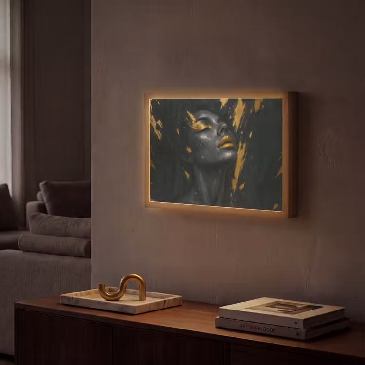 Gezicht - Vrouw - Verfspatten - Abstract Light Box met batterij (Wandlamp) middel -sfeer1