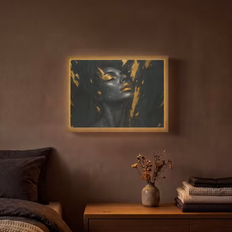 Gezicht - Vrouw - Verfspatten - Abstract Light Box met batterij (Wandlamp) middel -sfeer4