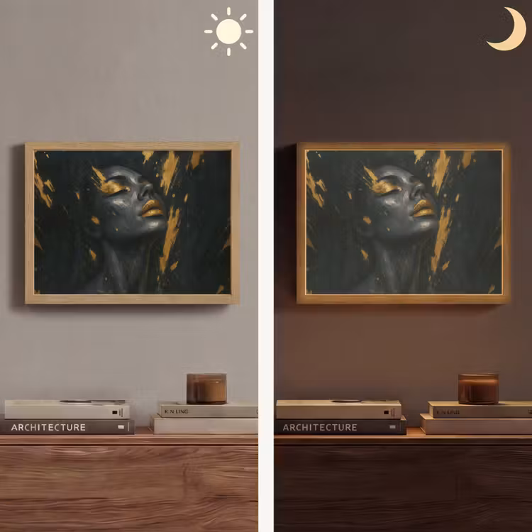 Gezicht - Vrouw - Verfspatten - Abstract Light Box met batterij (Wandlamp) middel -sfeer3