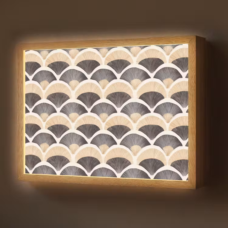 Waaier - Patroon - Zwart - Beige Light Box met batterij (Wandlamp) middel 907 -z3d_website