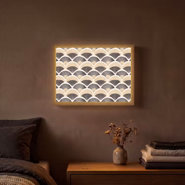 Waaier - Patroon - Zwart - Beige Light Box met batterij (Wandlamp) middel 907 -sfeer4
