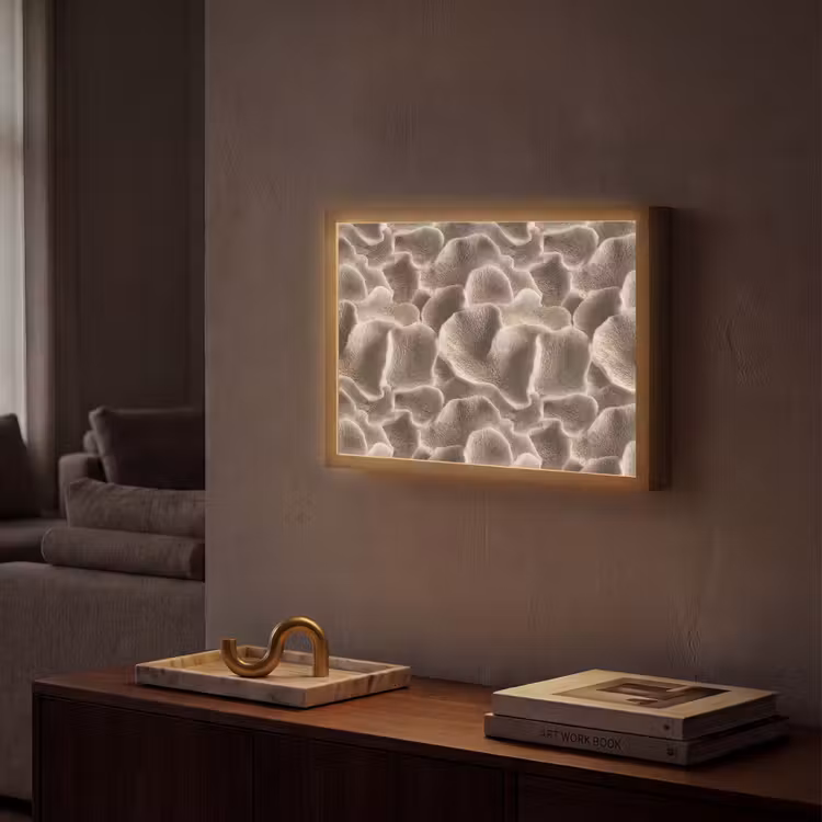Waaiervorm - Beige - Vezel textuur Light Box met batterij (Wandlamp) middel 907 -sfeer1