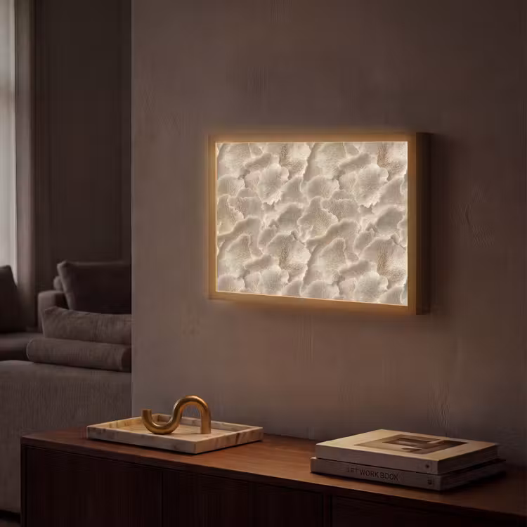 Waaierstructuren - Beige - Vezeltextuur Light Box met batterij (Wandlamp) middel 907 -sfeer1