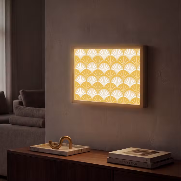 Waaier - Geel - Art Light Box met batterij (Wandlamp) middel 907 -sfeer1