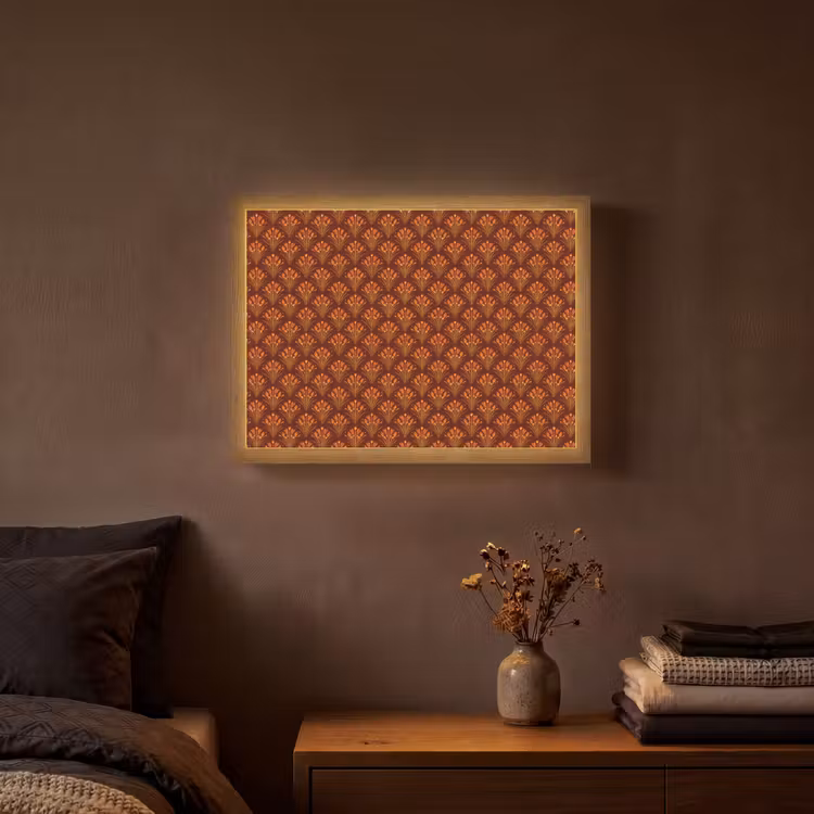 Waaiers - Art Deco - Botanisch - Roestbruin - Oranje Light Box met batterij (Wandlamp) middel 907 -sfeer4
