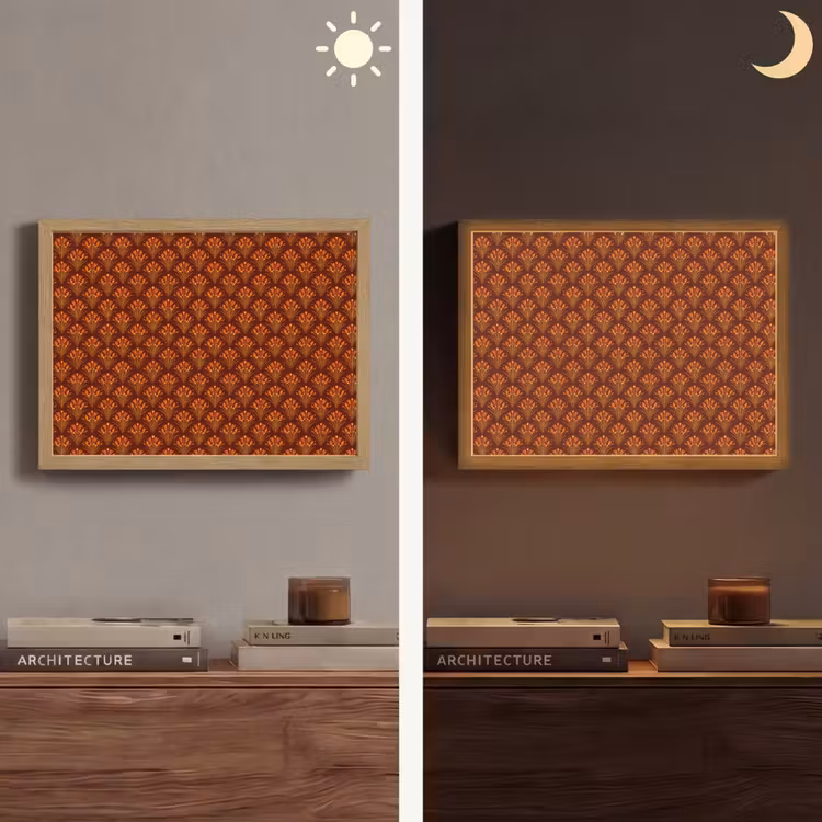 Waaiers - Art Deco - Botanisch - Roestbruin - Oranje Light Box met batterij (Wandlamp) middel 907 -sfeer3