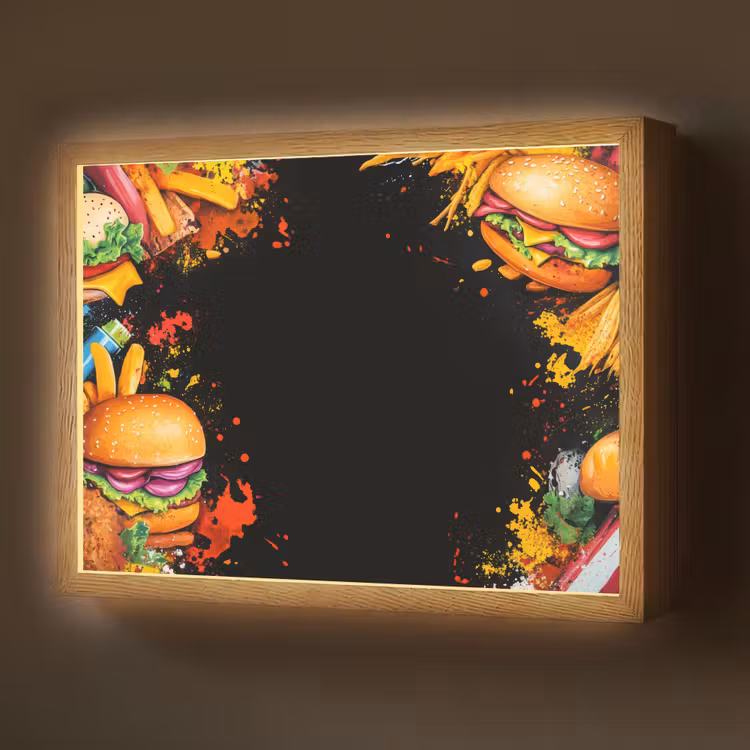 Fastfood - Graffiti - Hamburger - Eten - Modern Light Box met batterij (Wandlamp) middel -z3d_website